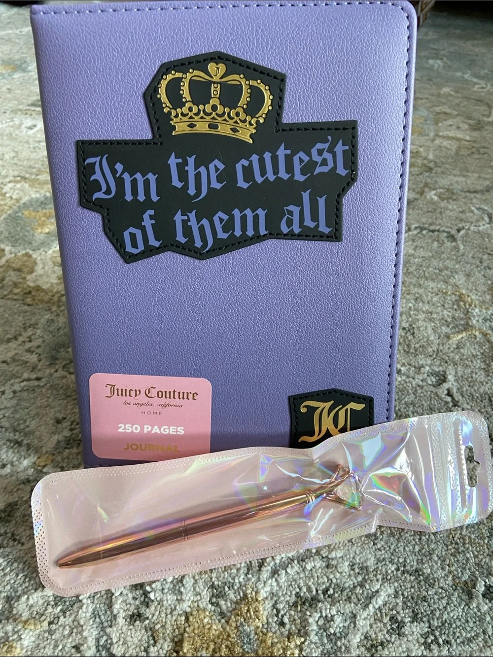 Juicy Couture Lavender Journal with Gold Crest Patch and Iridescent Pen